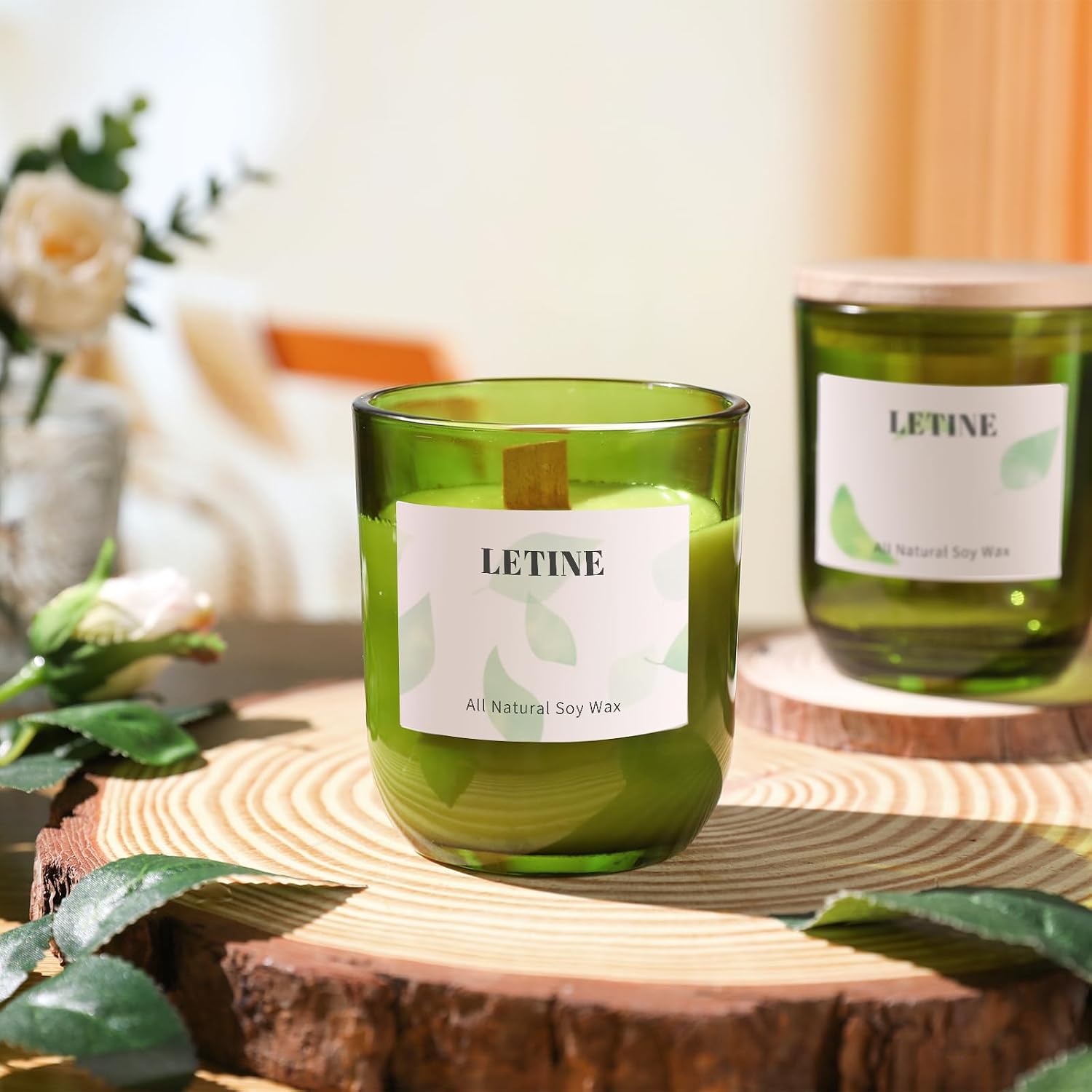 12PCS Premium Green Glass Candle Jars Lids