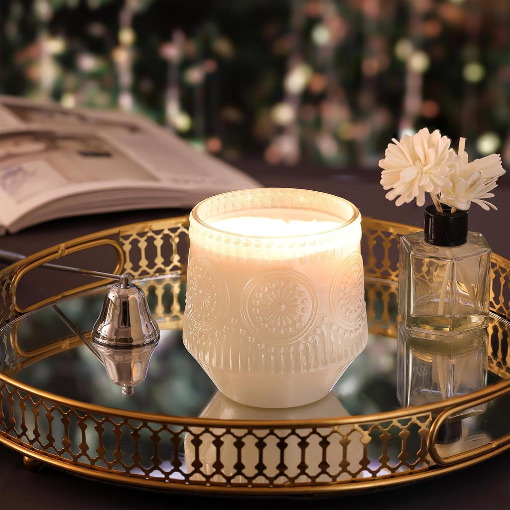 6 Pack Milky White Glass Candle Jars Wooden Lids
