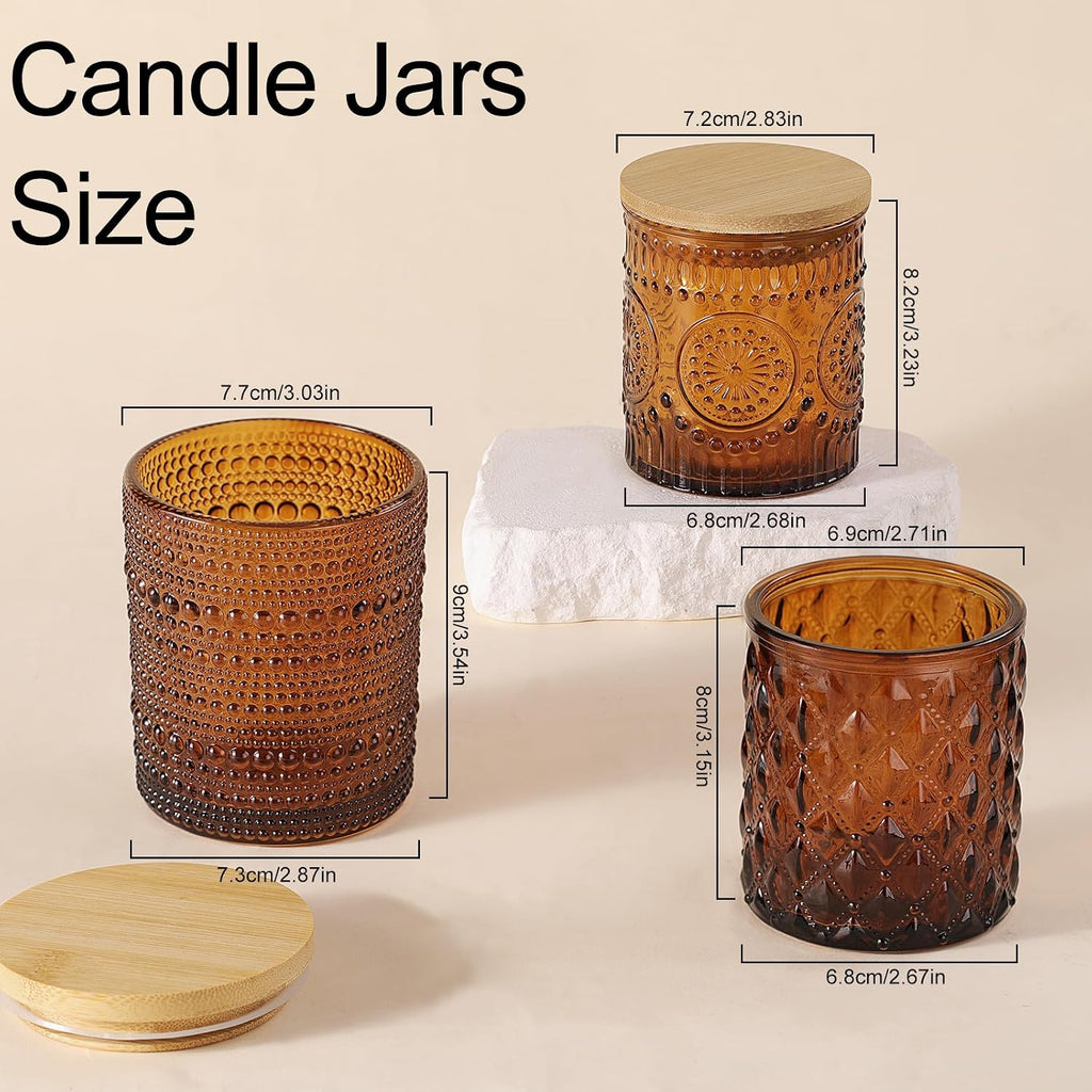 12 Pack Amber Glass Candle Jars Bamboo Lids