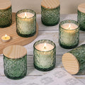 10 Pack Green Diamond Glass Candle Jars Wooden Lids