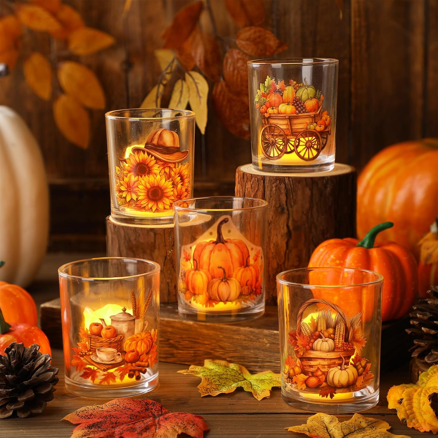 10 Pcs Fall Glass Candle Jars Cork Lids