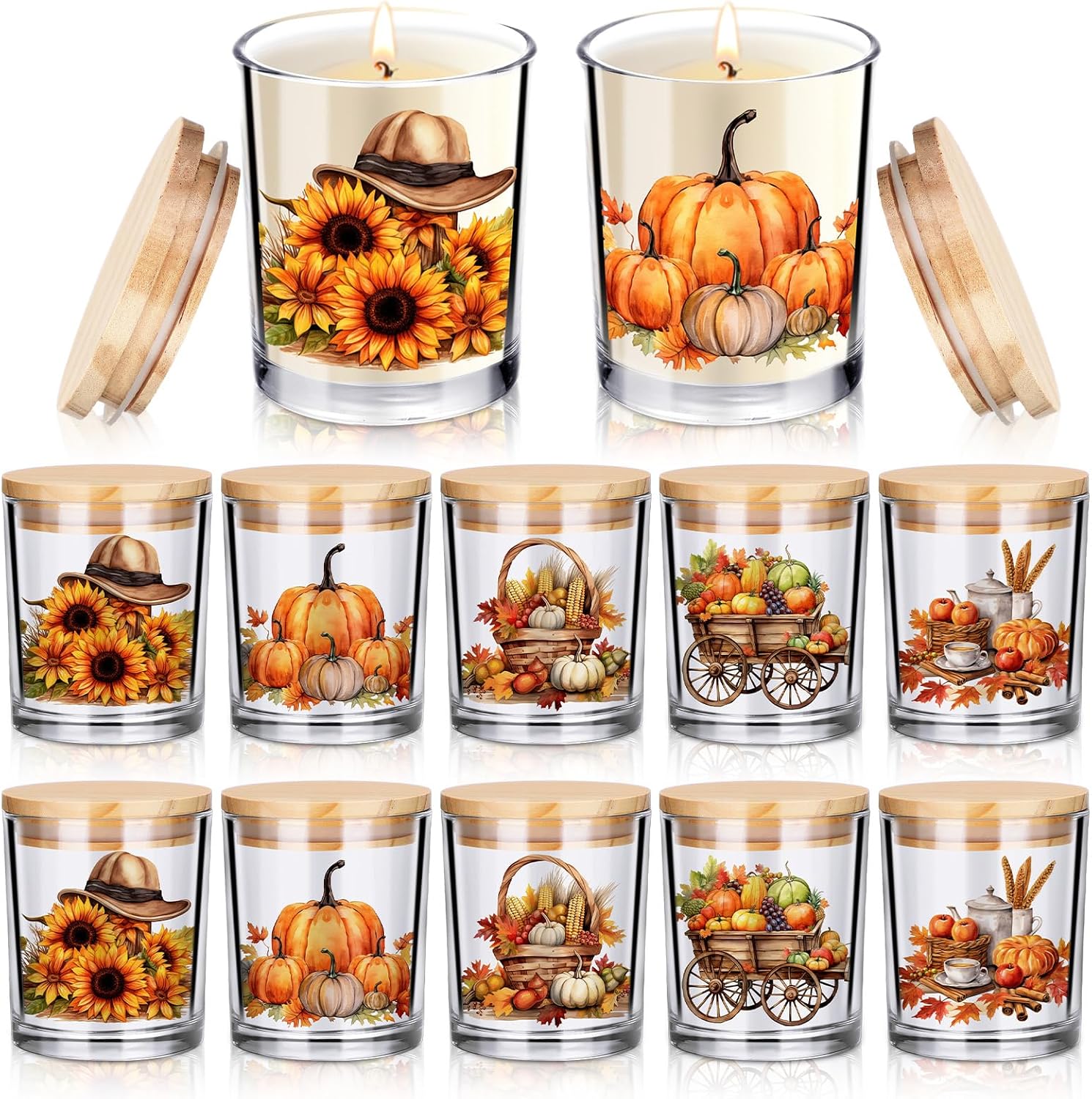 10 Pcs Fall Glass Candle Jars Cork Lids