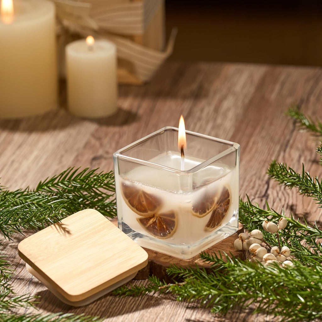 12 Pack Square Clear Glass Jars Bamboo Lids