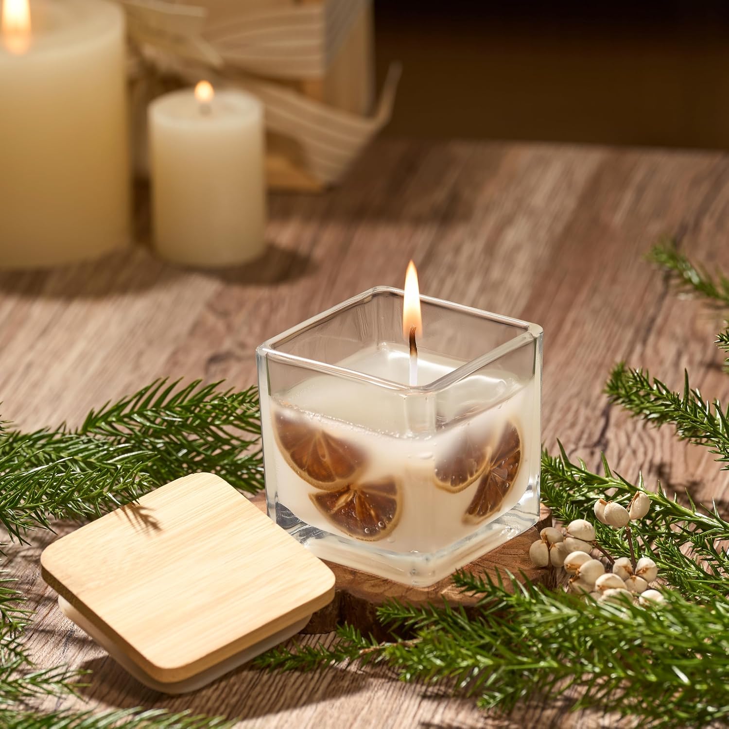 12 Pack Square Clear Glass Jars Bamboo Lids