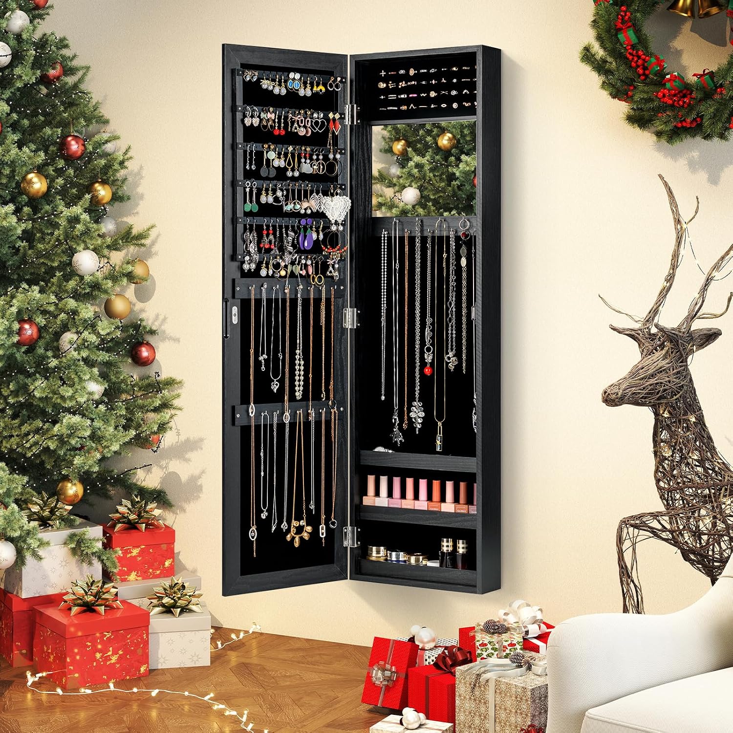 Black Wall Mount Jewelry Mirror Cabinet