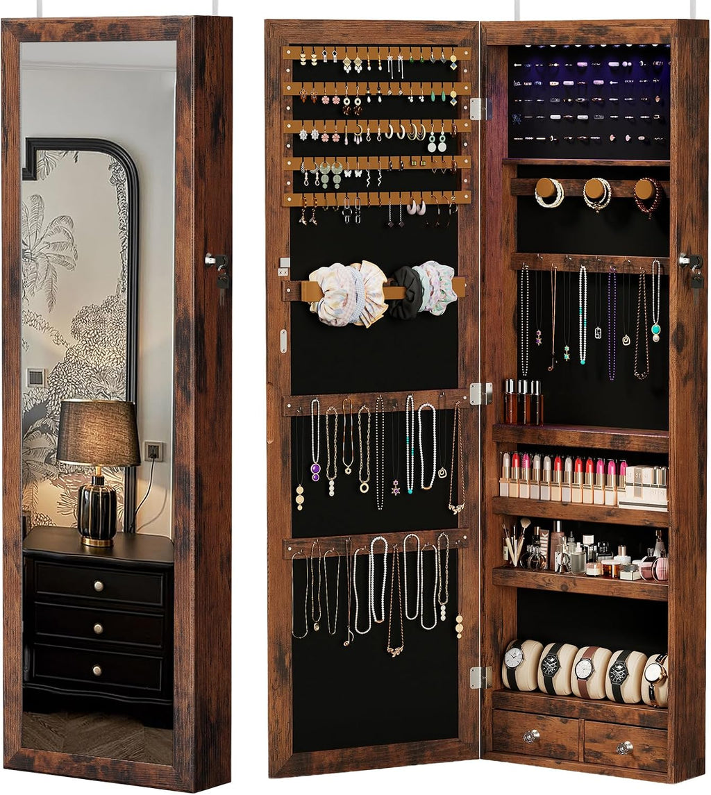 Brown LED Wall Mount Jewelry Cabinet