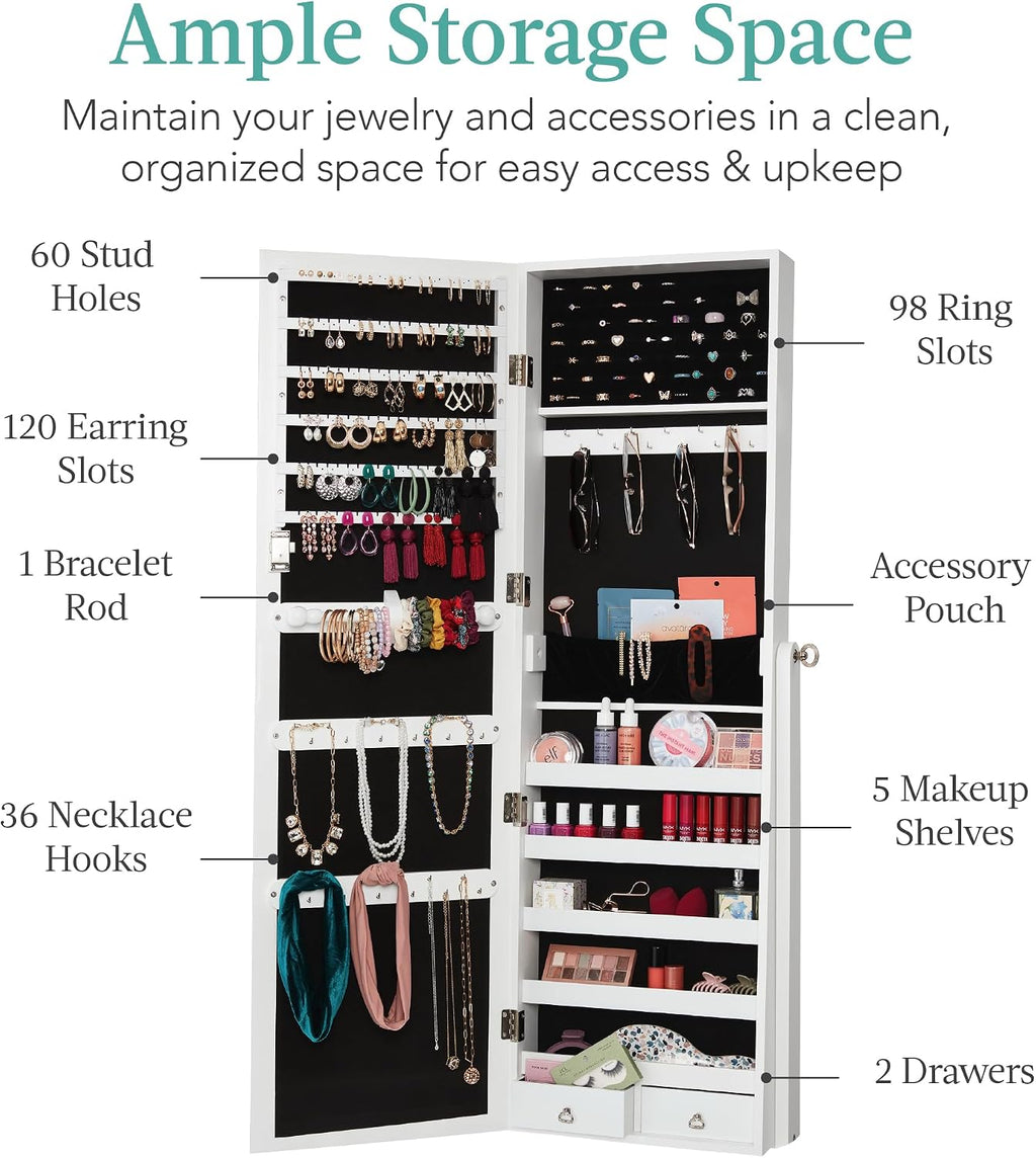 Best Choice White Lockable Jewelry Mirror Cabinet