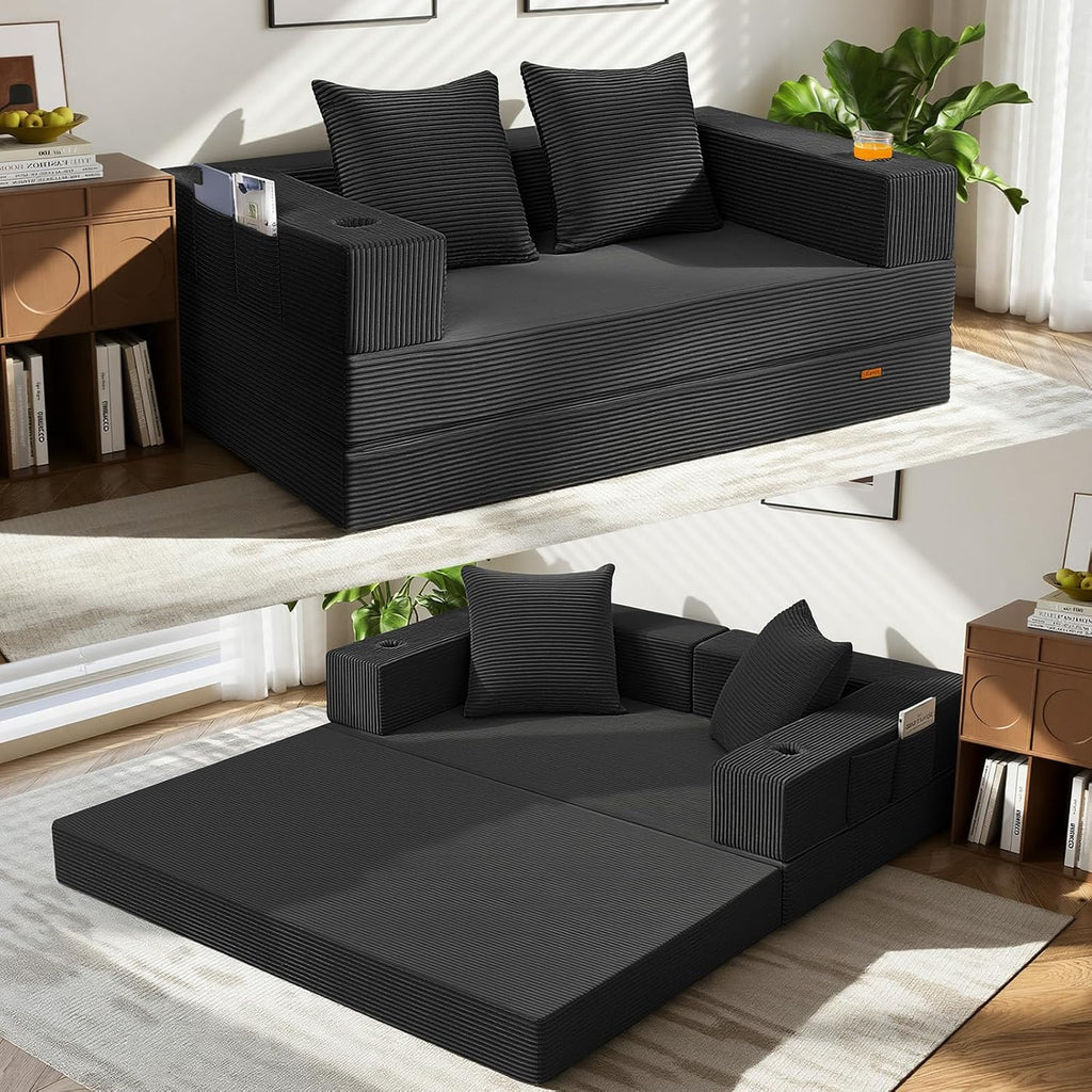 Black Boneless Convertible Futon Sofa Bed
