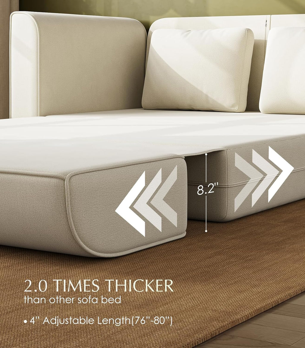White Chenille Convertible Loveseat Sofa Bed