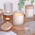 8Pcs Ribbed Clear Glass Candle Jars Wood Lids