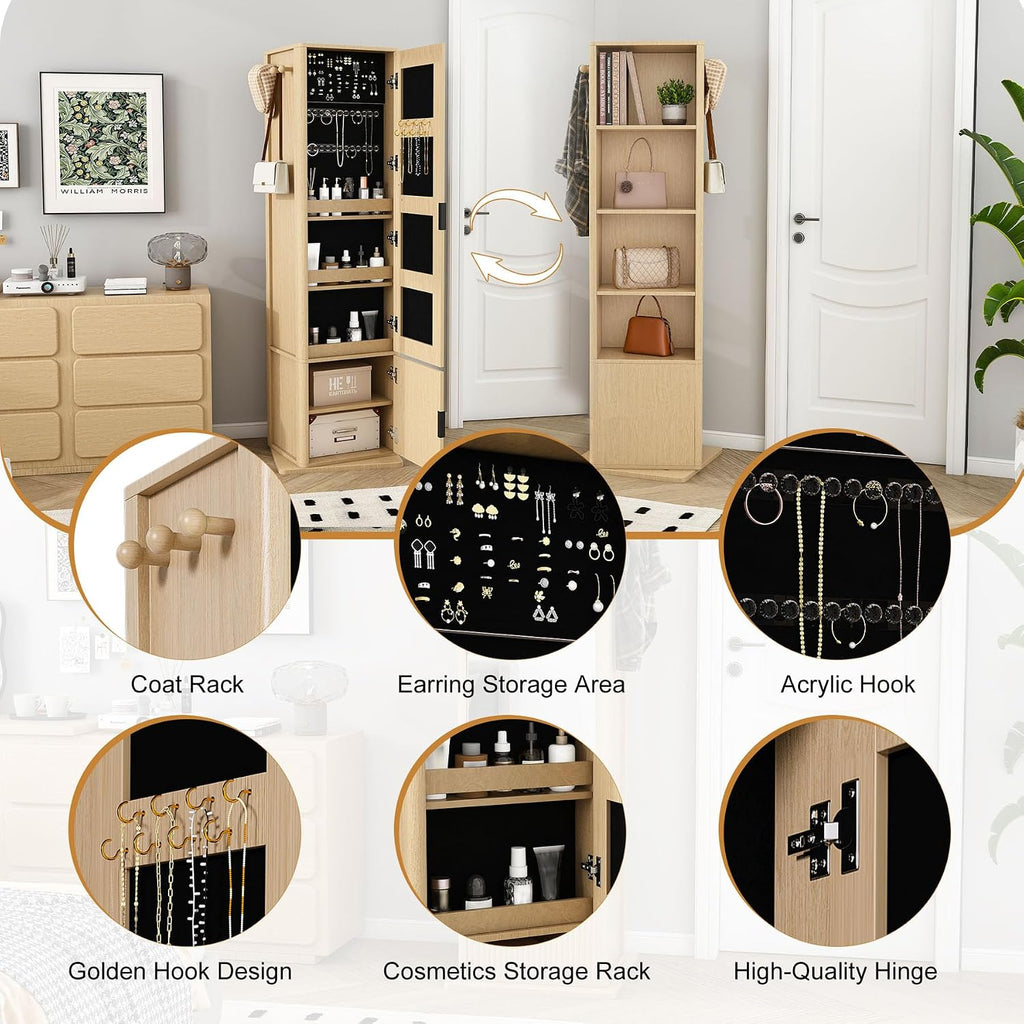 Jewelry Mirror Cabinet with Coat Rack