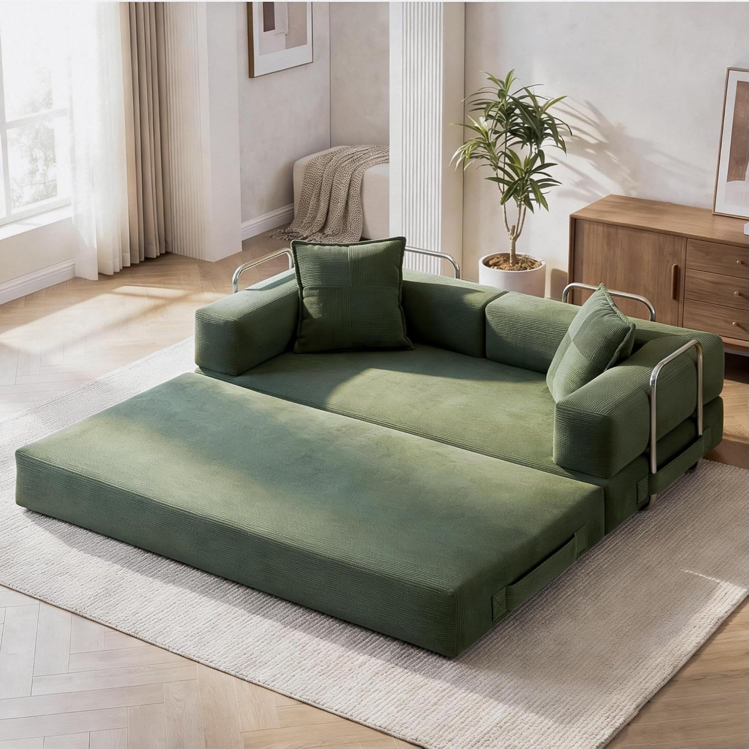 Green Corduroy 5-in-1 Convertible Sofa Bed