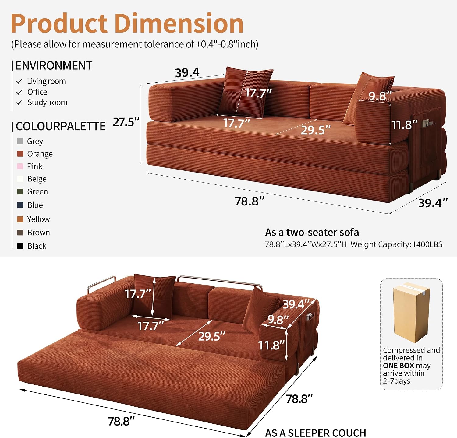 4-in-1 Boneless Convertible Sofa Bed