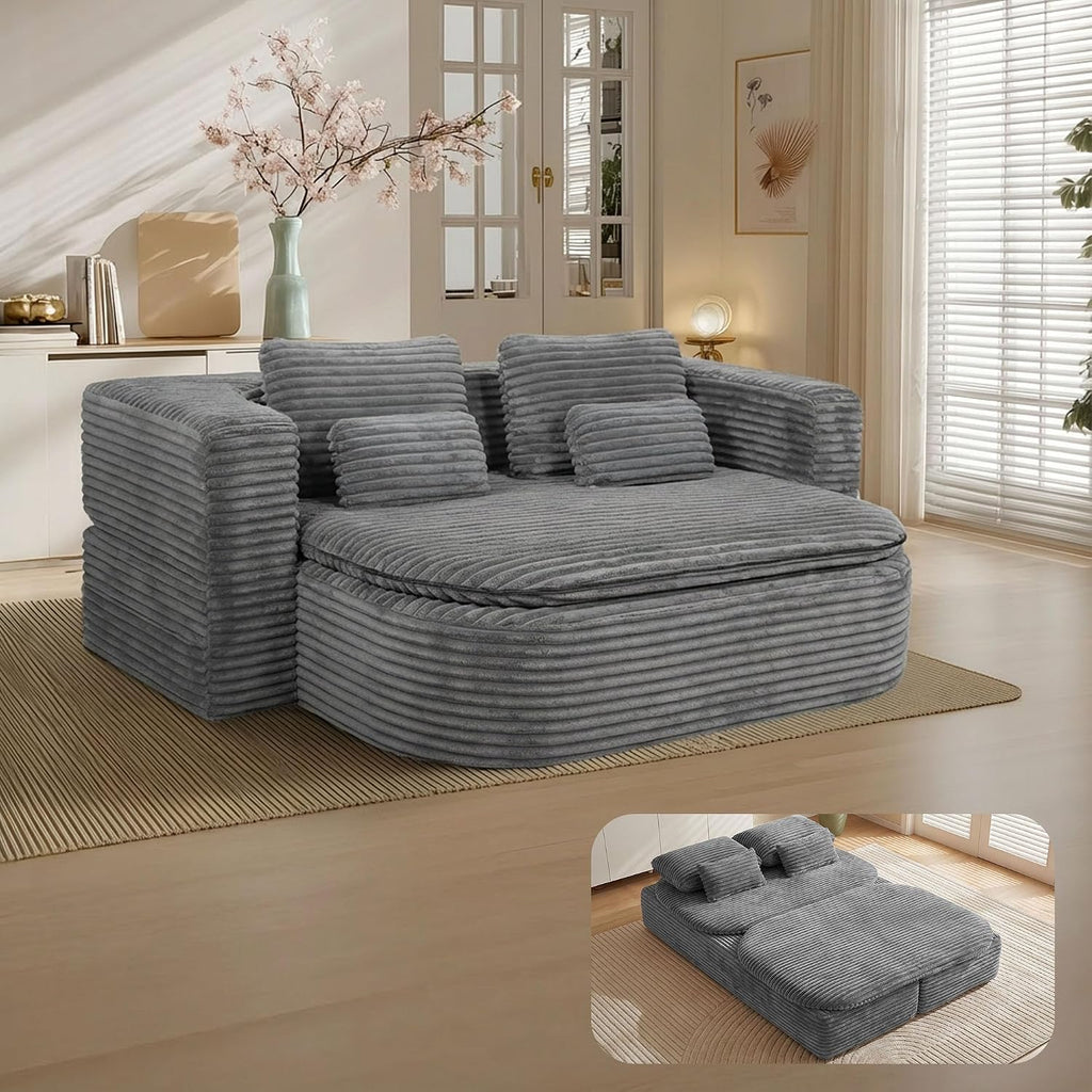 Gray Corduroy Foldable Floor Sofa Bed