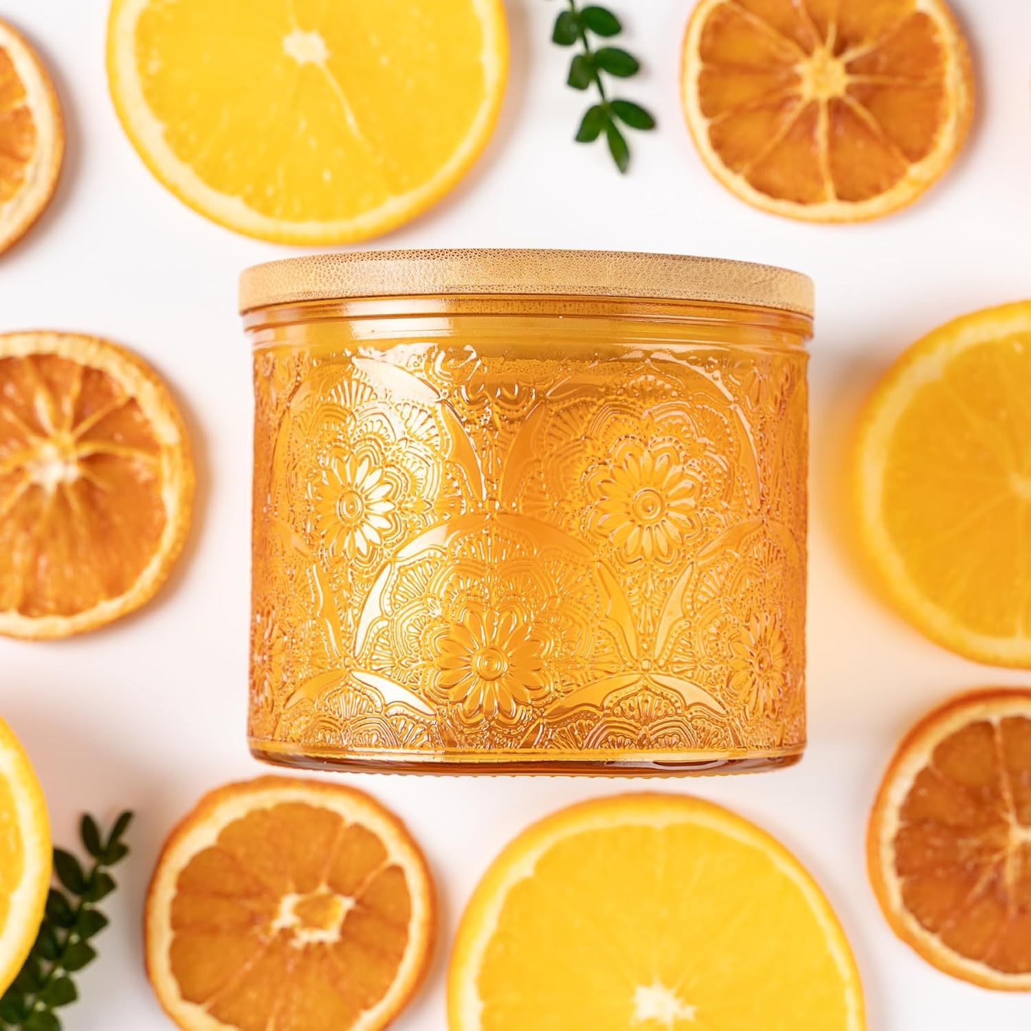 9Pcs Orange Mandala Glass Candle Jars Bamboo Lids