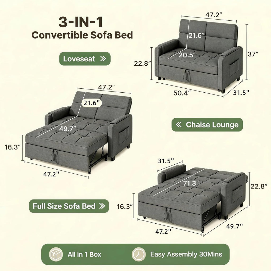 Grey Convertible Futon Sofa Bed