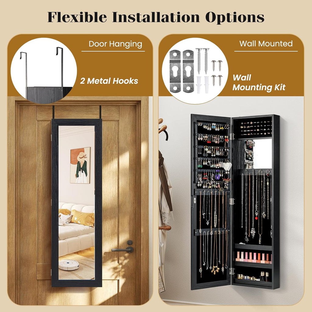 Black Wall Mount Jewelry Mirror Cabinet