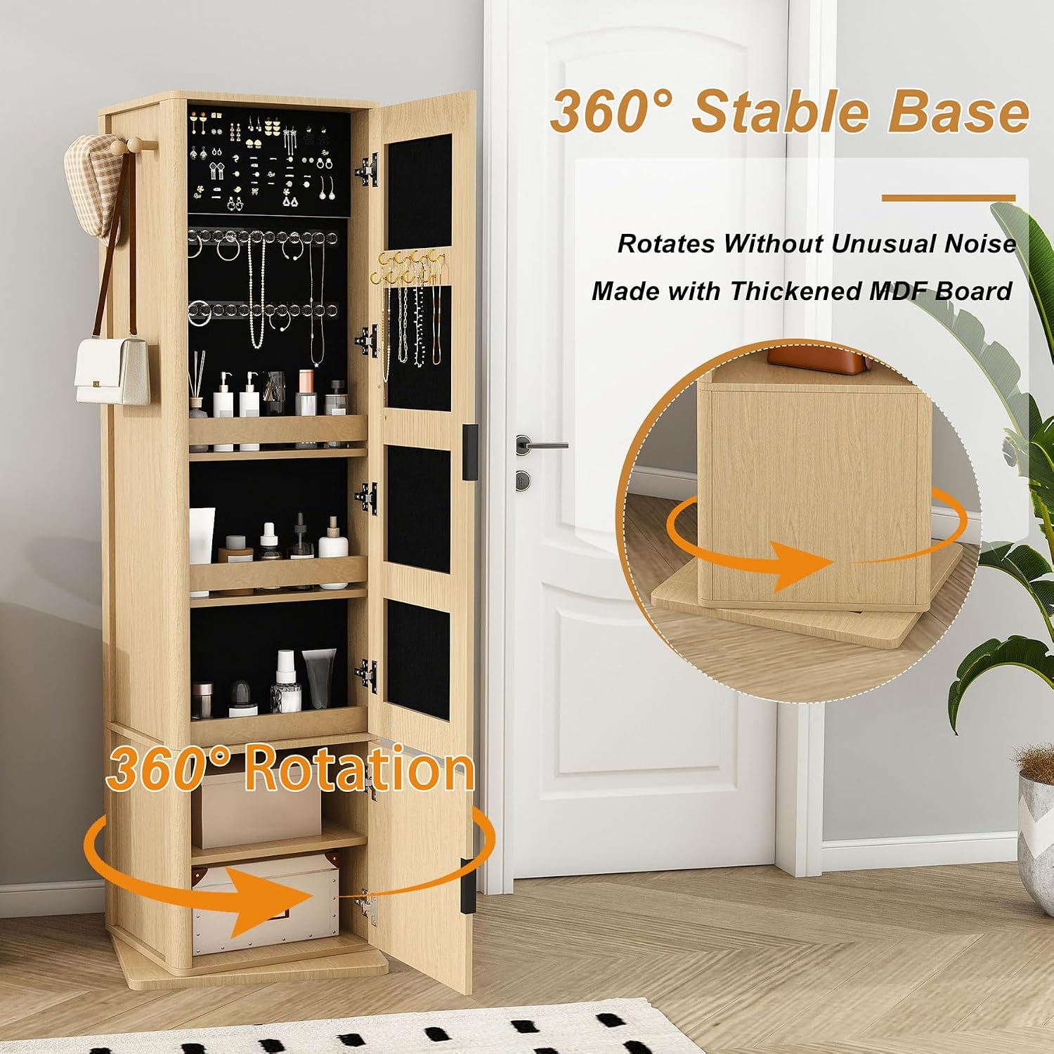 Jewelry Mirror Cabinet with Coat Rack