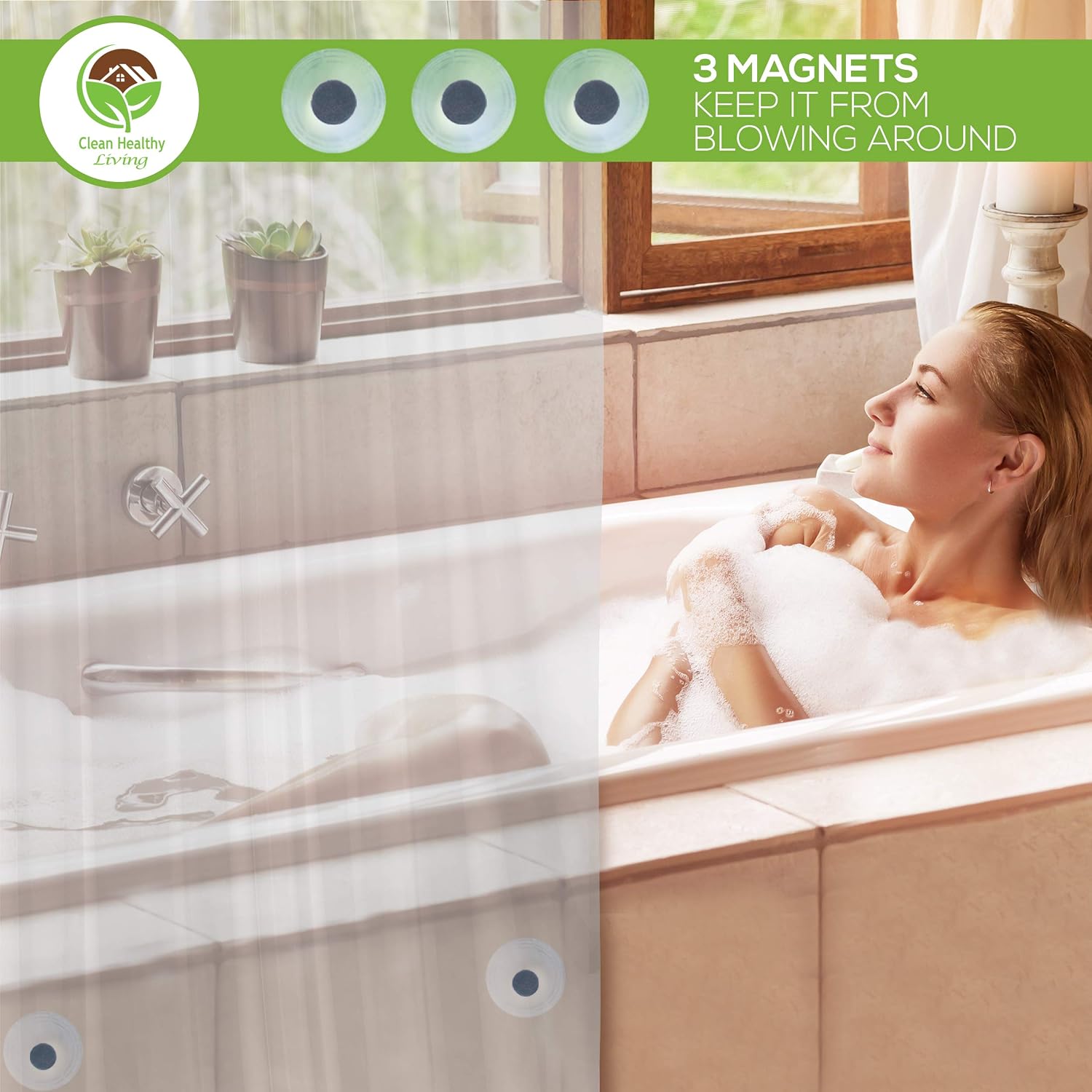 Living Clear PEVA Shower Curtain Liner