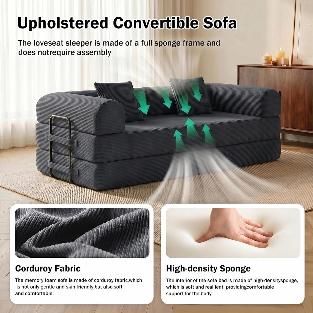 Dark Gray Corduroy 5-in-1 Convertible Floor Sofa Bed