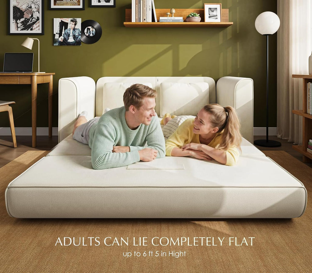 White Chenille Convertible Loveseat Sofa Bed