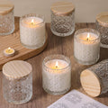 10 Pack Clear Diamond Glass Candle Jars Wooden Lids