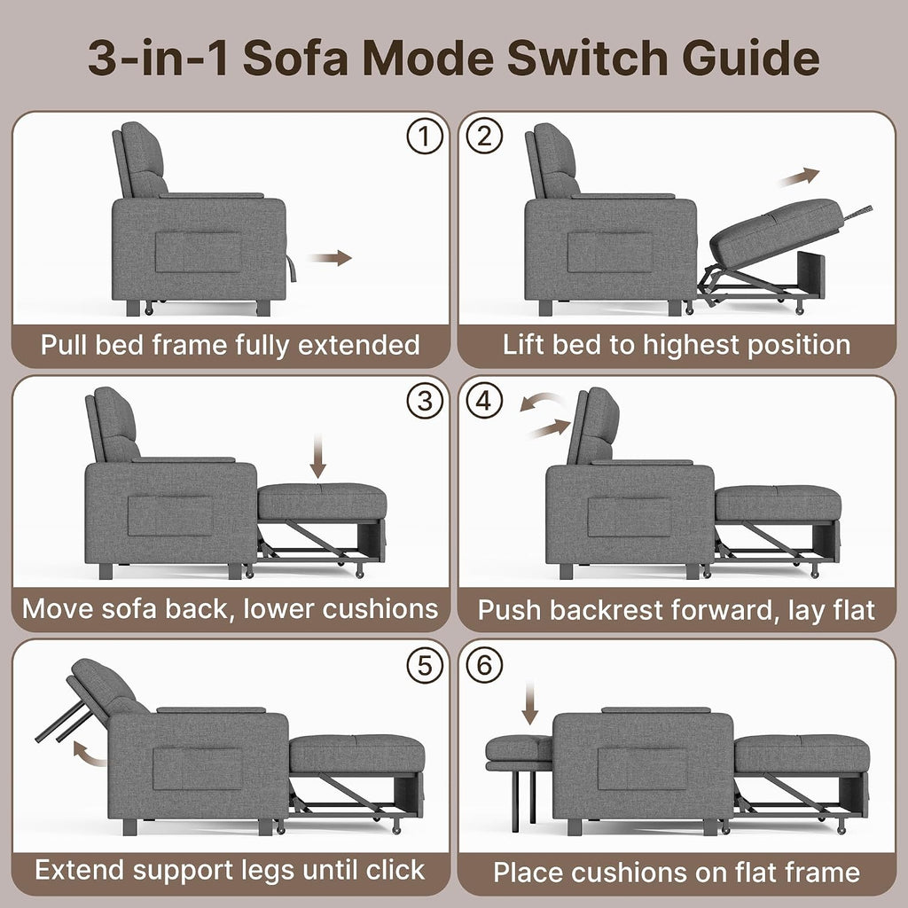 Grey Convertible Futon Sofa Bed