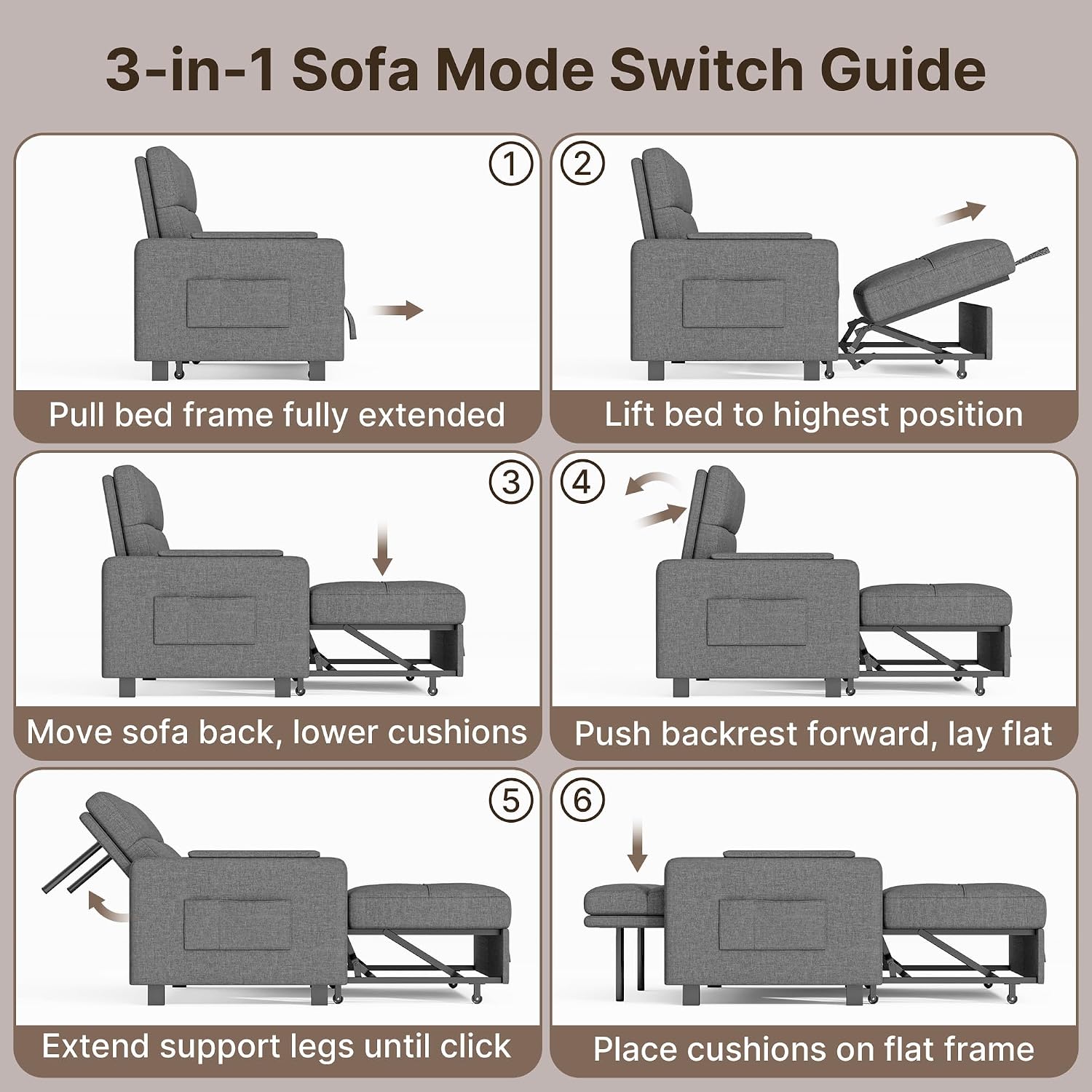 Grey Convertible Futon Sofa Bed