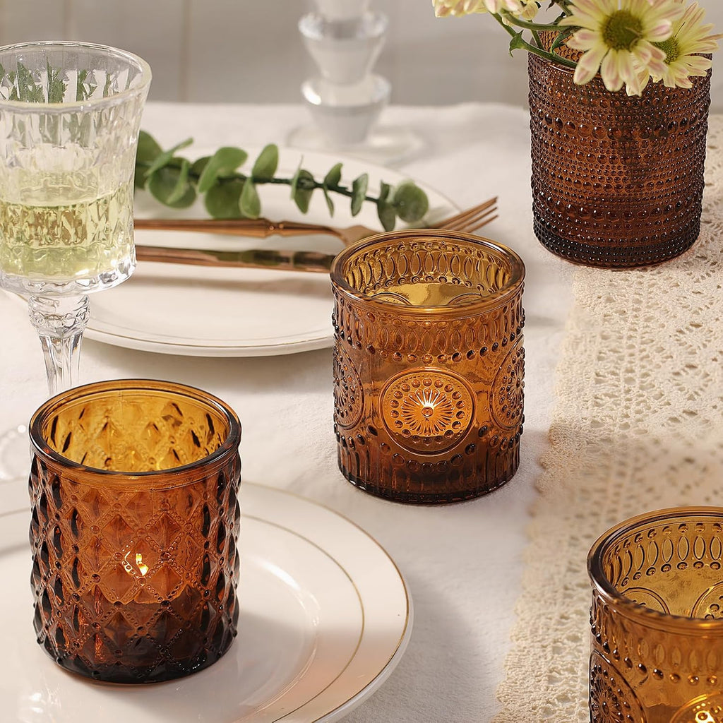 12 Pack Amber Glass Candle Jars Bamboo Lids