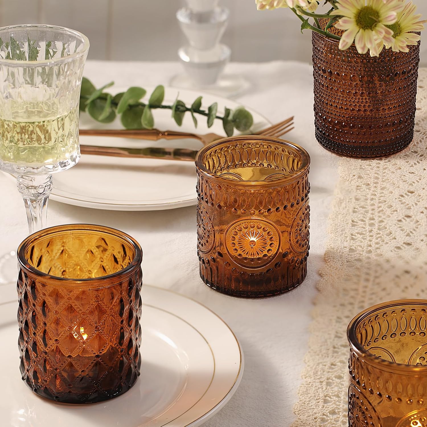12 Pack Amber Glass Candle Jars Bamboo Lids