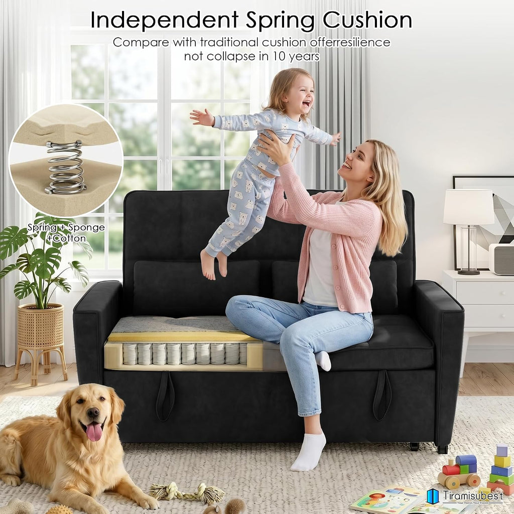 Black Velvet Convertible Pull Out Loveseat Sofa Bed