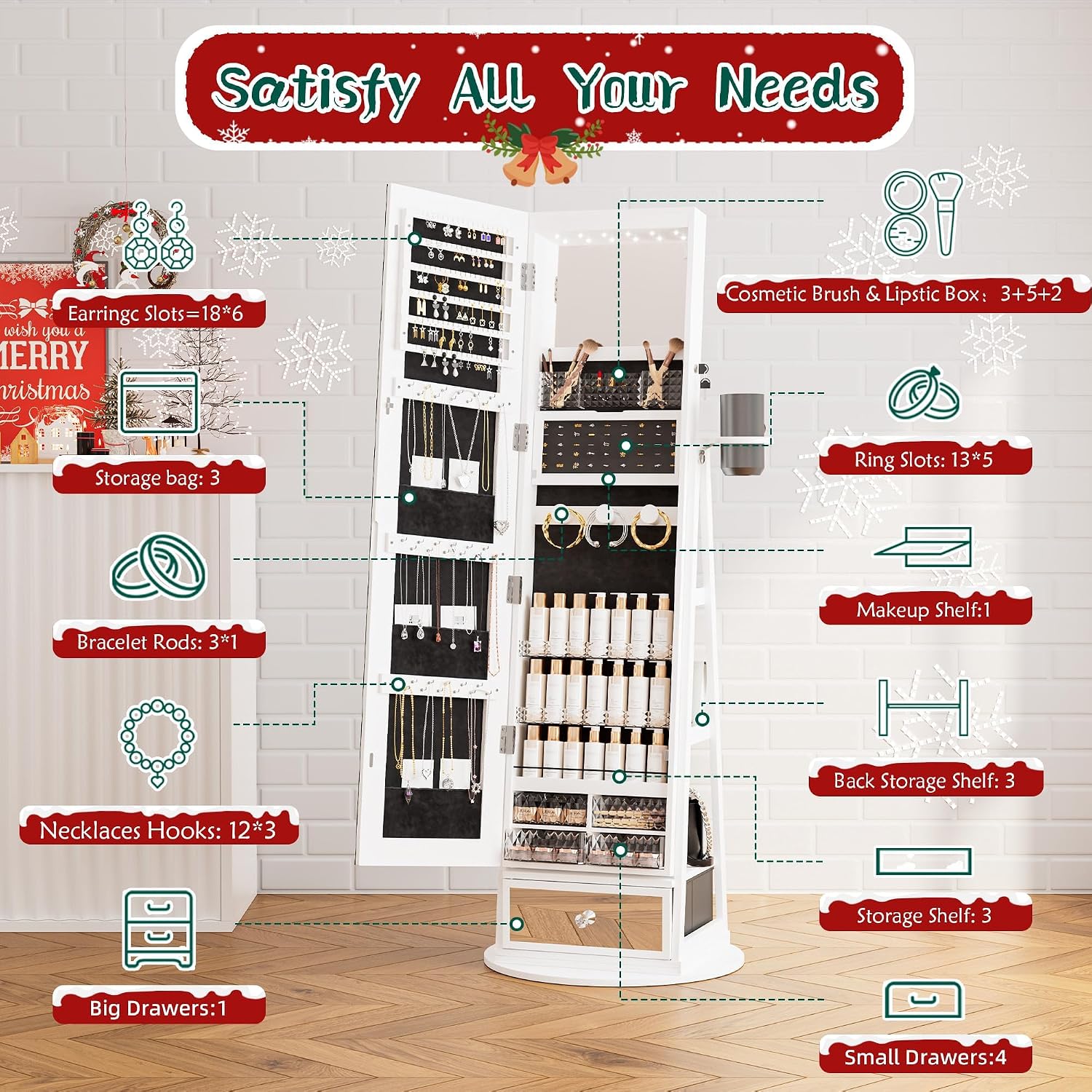 LED Standing Jewelry Mirror Cabinet