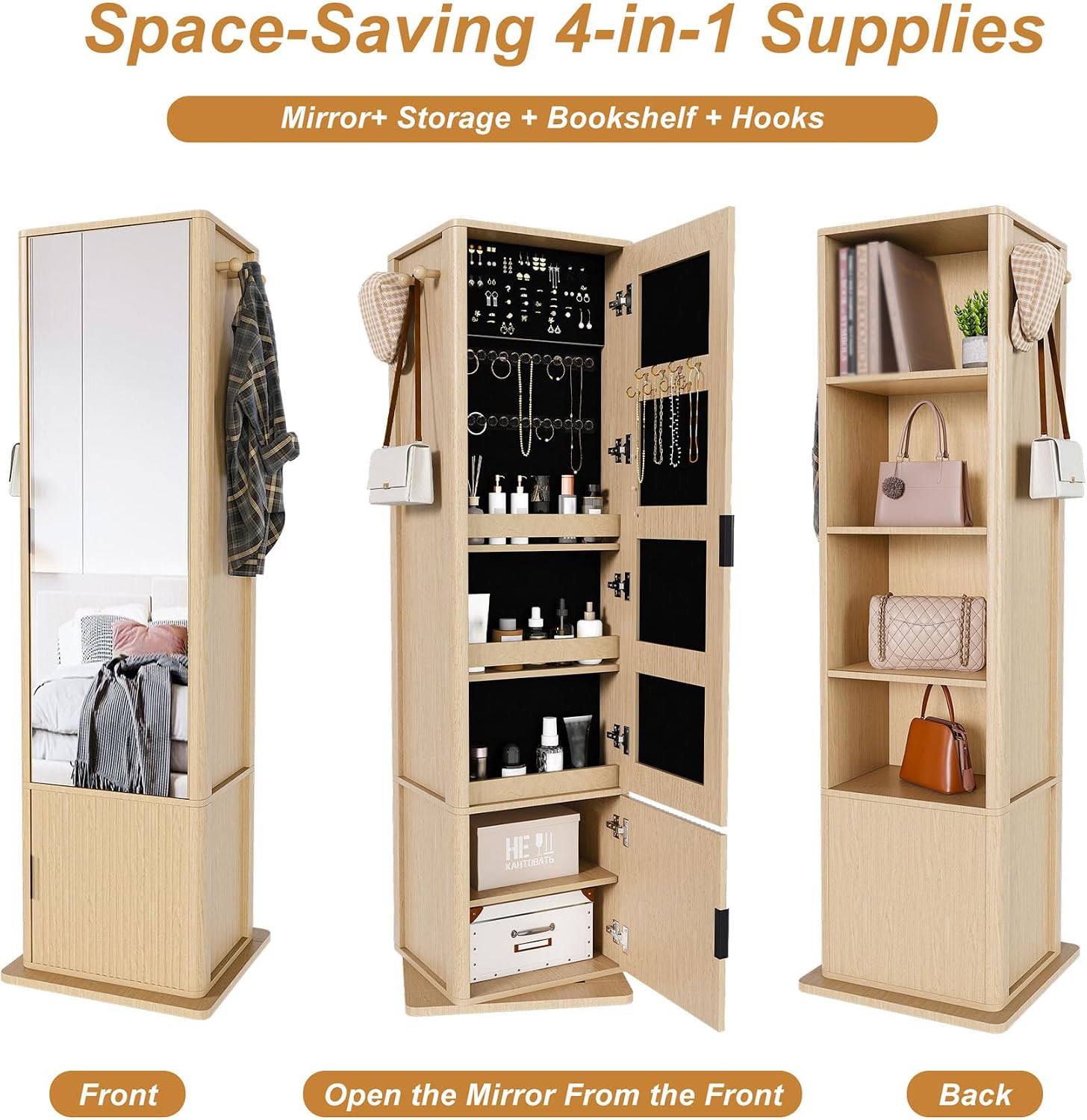 Jewelry Mirror Cabinet with Coat Rack