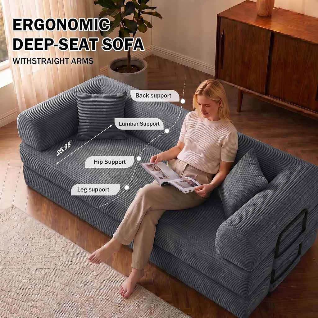Dark Gray Corduroy 5-in-1 Convertible Floor Sofa Bed