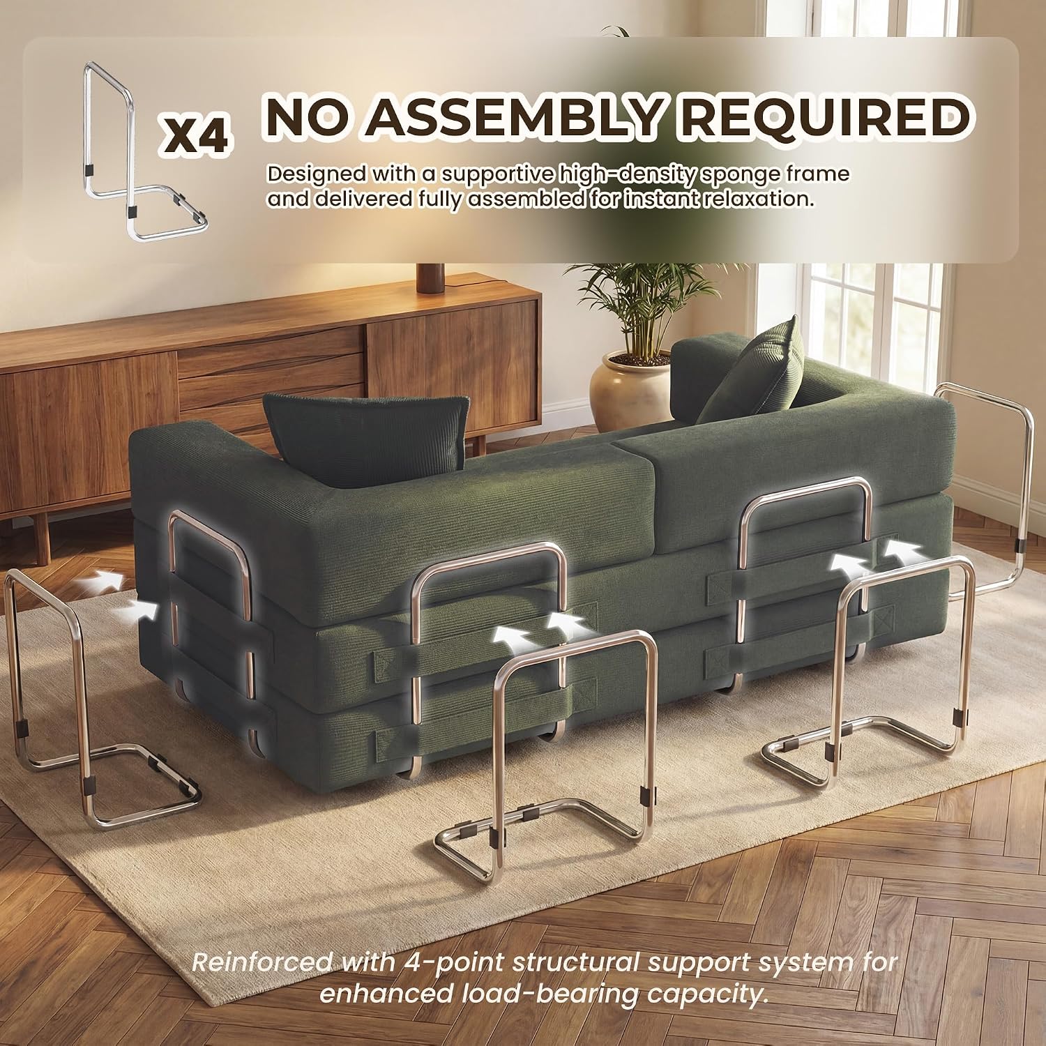 Green Corduroy 5-in-1 Convertible Sofa Bed