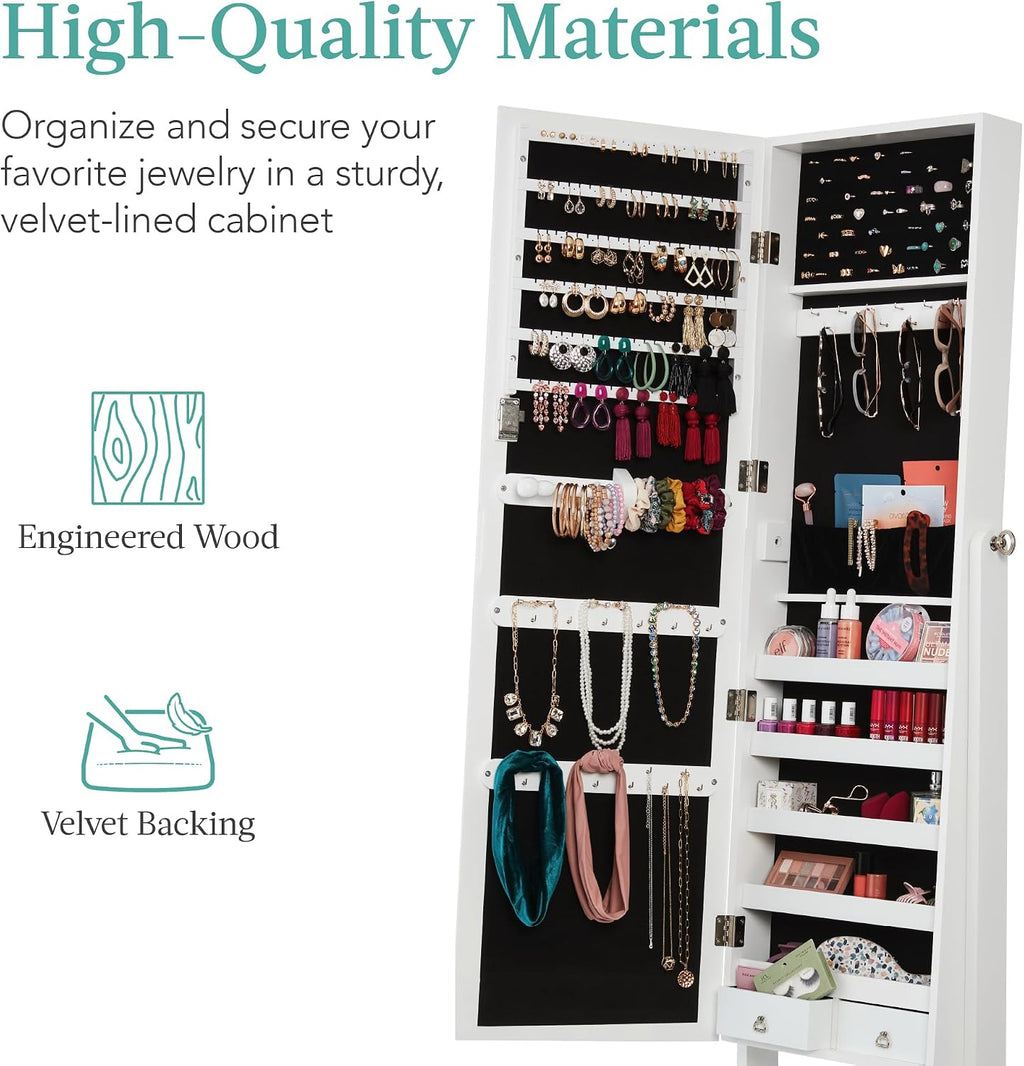 Best Choice White Lockable Jewelry Mirror Cabinet