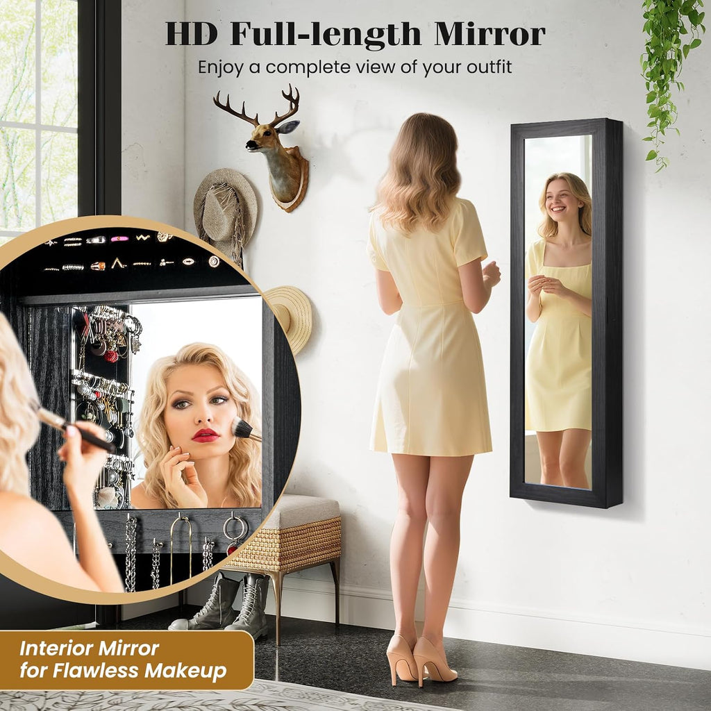 Black Wall Mount Jewelry Mirror Cabinet