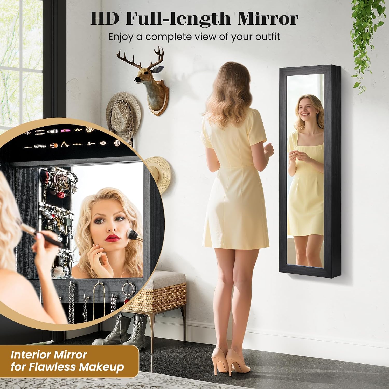 Black Wall Mount Jewelry Mirror Cabinet
