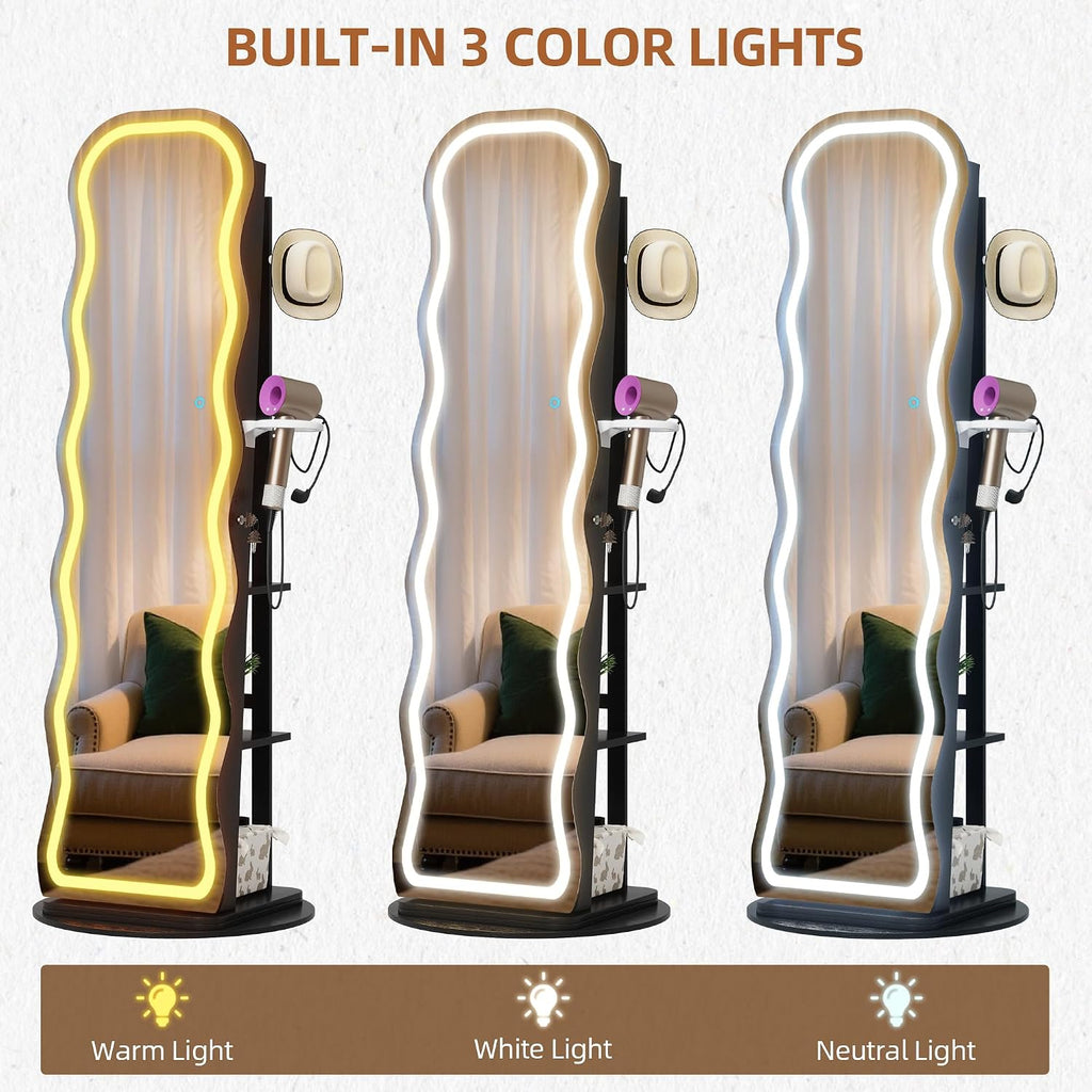Black Swivel LED Jewelry Mirror Cabinet