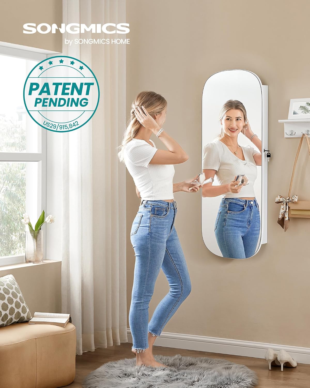 White LED Wall Mount Jewelry Cabinet