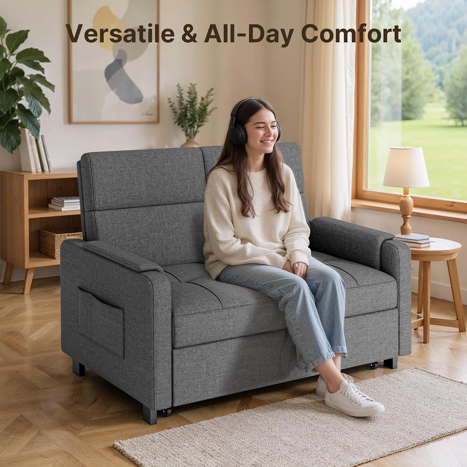 Grey Convertible Futon Sofa Bed