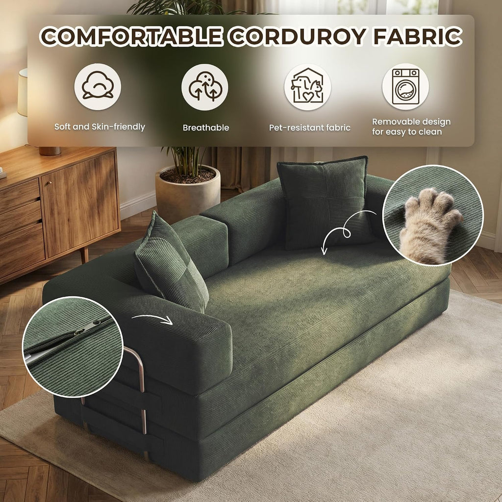 Green Corduroy 5-in-1 Convertible Sofa Bed