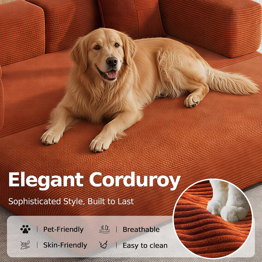 Orange Foldable Corduroy Floor Sofa Bed