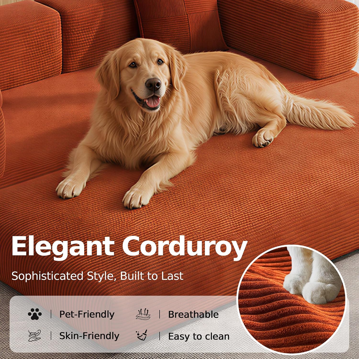 Orange Foldable Corduroy Floor Sofa Bed