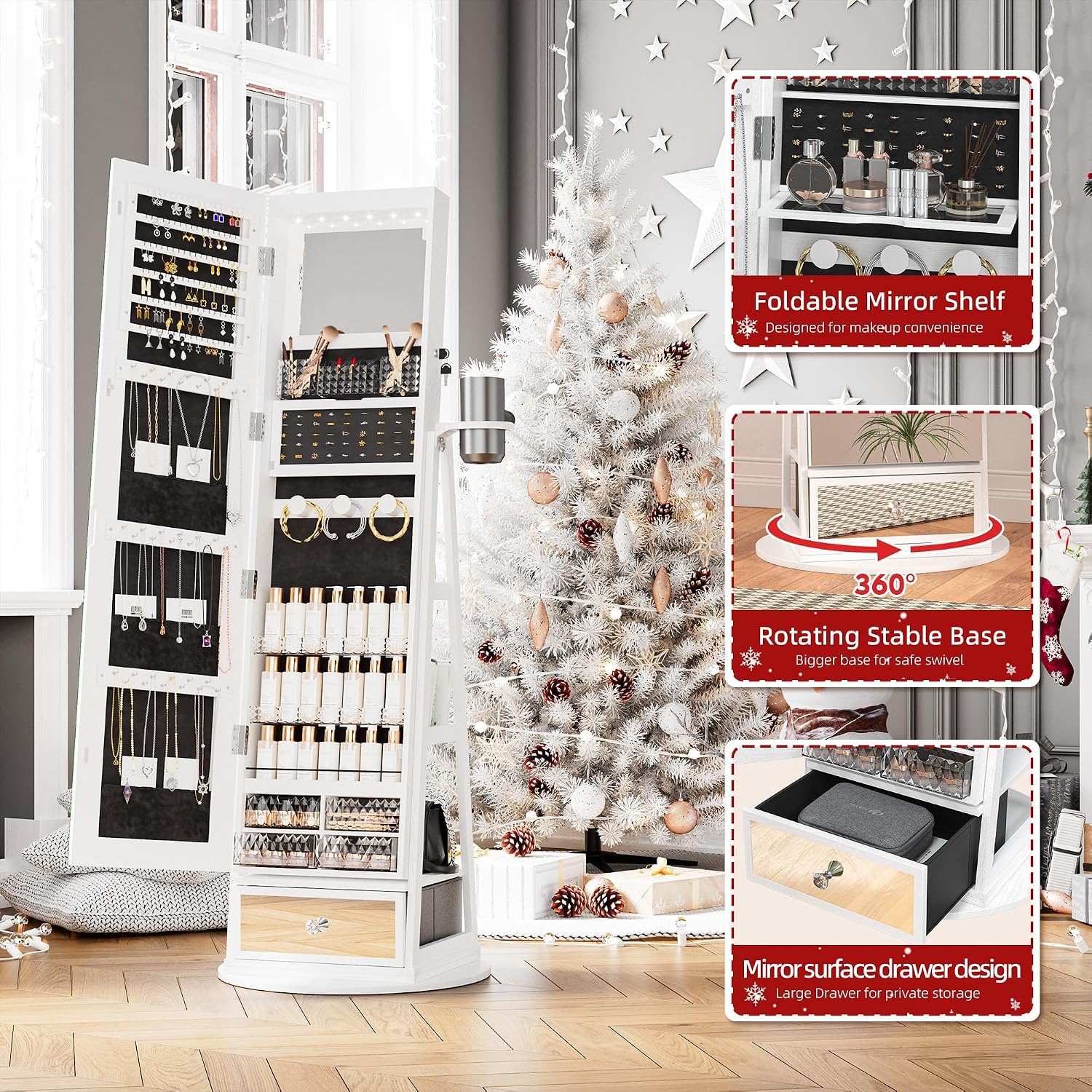 LED Standing Jewelry Mirror Cabinet