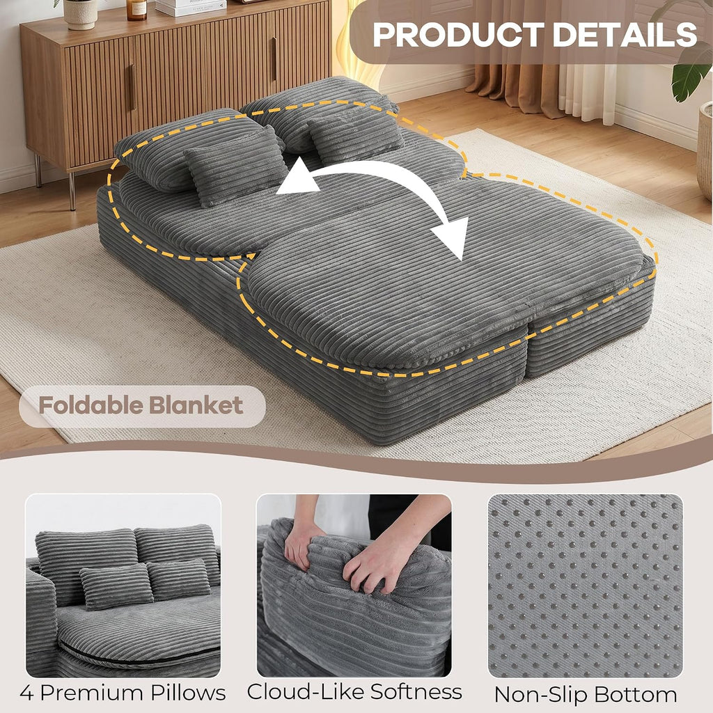 Gray Corduroy Foldable Floor Sofa Bed